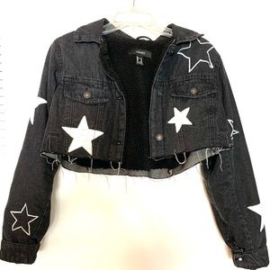 Custom Cropped Star Black Denim w Fur Collar